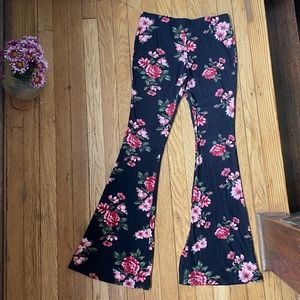 Cozy flare floral lounge pants with roses